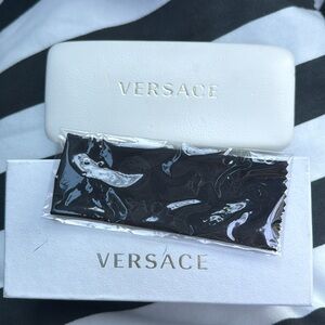 Versace white clamshell sunglass case w/ box & cloth.